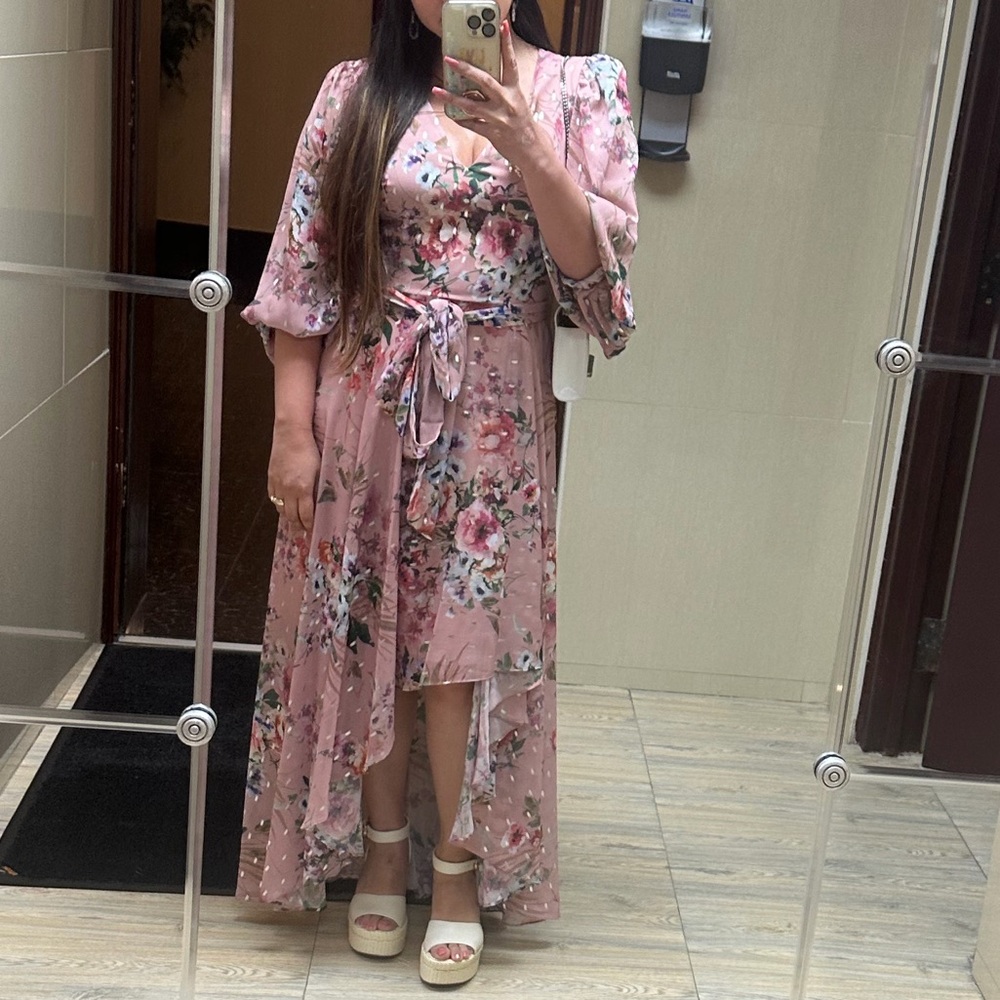 Eliza J Women’s long sleeve floral foil print chiffon dress - Picture 7 of 8